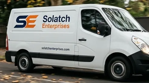 Solatch Enterprises courier van driving on a Sydney street